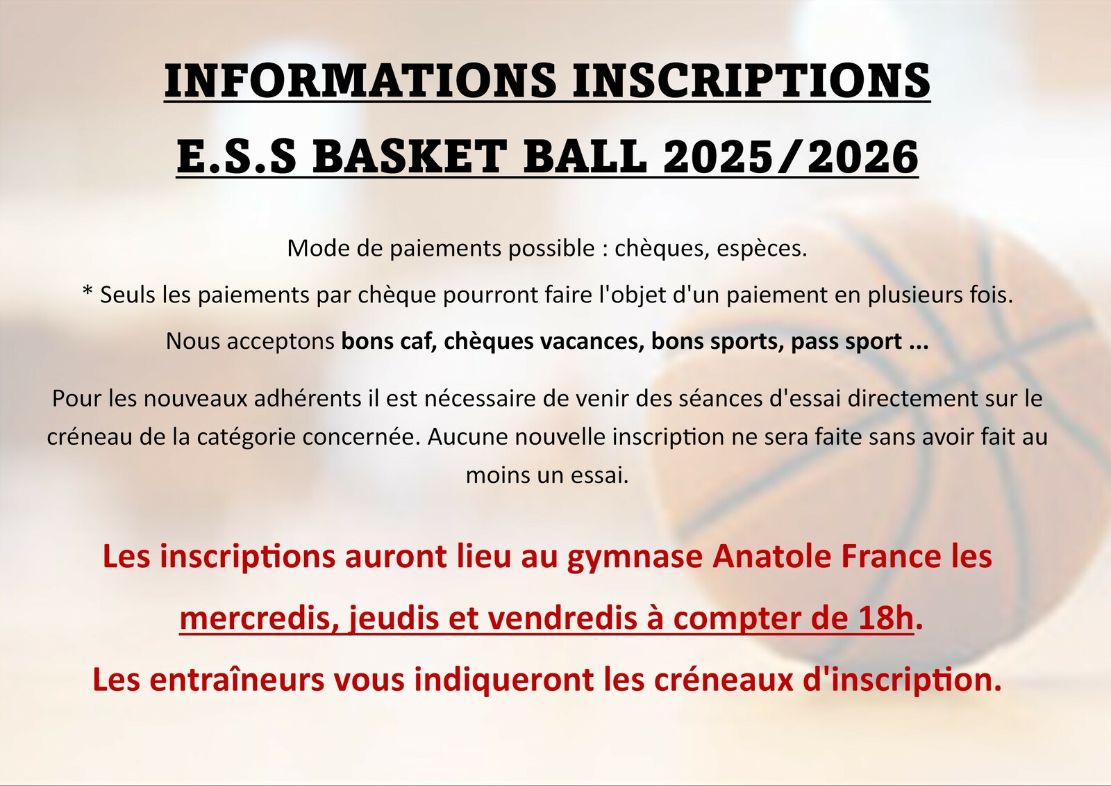 INSCRIPTIONS BASKET BALL 2025.2026